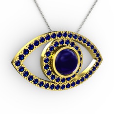 Lab safir 8 ayar altın kolye (40 cm beyaz altın rolo zincir)