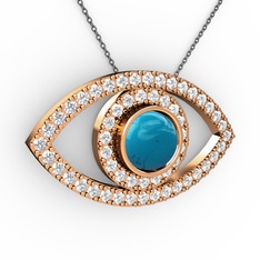 Palmira Göz Kolye - Turkuaz ve beyaz zirkon 925 ayar rose altın kaplama gümüş kolye (40 cm gümüş rolo zincir) #12x07nw