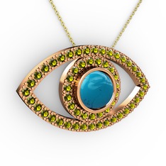 Palmira Göz Kolye - Turkuaz ve peridot 18 ayar rose altın kolye (40 cm altın rolo zincir) #13a0aua