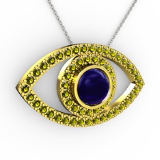 Palmira Göz Kolye - Lab safir ve peridot 18 ayar altın kolye (40 cm beyaz altın rolo zincir) #13ee1x3