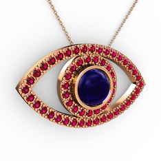 Palmira Göz Kolye - Lab safir ve rodolit garnet 18 ayar rose altın kolye (40 cm gümüş rolo zincir) #15h92vr
