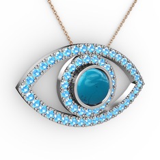 Palmira Göz Kolye - Turkuaz ve akuamarin 925 ayar gümüş kolye (40 cm gümüş rolo zincir) #16ssmhj