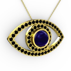 Palmira Göz Kolye - Lab safir ve siyah zirkon 8 ayar altın kolye (40 cm altın rolo zincir) #170vc4y