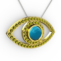 Palmira Göz Kolye - Turkuaz ve peridot 18 ayar altın kolye (40 cm gümüş rolo zincir) #175390d
