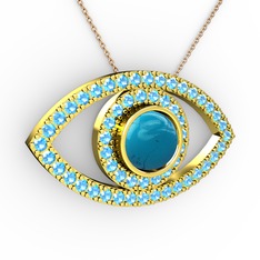 Palmira Göz Kolye - Turkuaz ve akuamarin 14 ayar altın kolye (40 cm rose altın rolo zincir) #17rnder