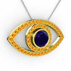 Palmira Göz Kolye - Lab safir ve sitrin 14 ayar altın kolye (40 cm beyaz altın rolo zincir) #17rt4f2