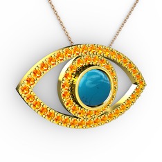 Palmira Göz Kolye - Turkuaz ve sitrin 8 ayar altın kolye (40 cm rose altın rolo zincir) #17xmzu5