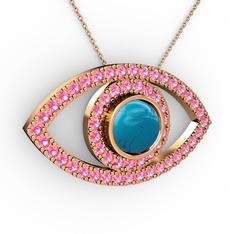 Palmira Göz Kolye - Turkuaz ve pembe kuvars 14 ayar rose altın kolye (40 cm rose altın rolo zincir) #18t8nsw