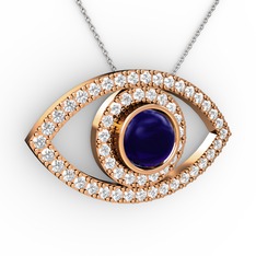 Palmira Göz Kolye - Lab safir ve pırlanta 18 ayar rose altın kolye (0.605 karat, 40 cm beyaz altın rolo zincir) #19f5vj1
