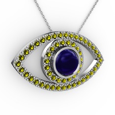 Lab safir ve peridot 925 ayar gümüş kolye (40 cm gümüş rolo zincir)