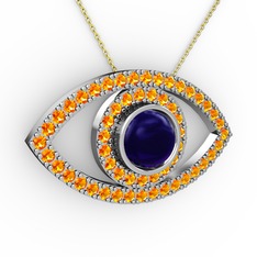 Lab safir ve sitrin 14 ayar beyaz altın kolye (40 cm altın rolo zincir)