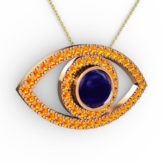 Palmira Göz Kolye - Lab safir ve sitrin 14 ayar rose altın kolye (40 cm altın rolo zincir) #1by2k7s