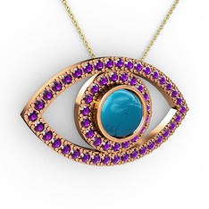 Palmira Göz Kolye - Turkuaz ve ametist 925 ayar rose altın kaplama gümüş kolye (40 cm gümüş rolo zincir) #1bzb3e4