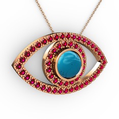 Palmira Göz Kolye - Turkuaz ve rodolit garnet 8 ayar rose altın kolye (40 cm rose altın rolo zincir) #1djm58r