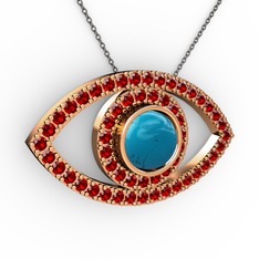 Palmira Göz Kolye - Turkuaz ve garnet 18 ayar rose altın kolye (40 cm gümüş rolo zincir) #1e058xu