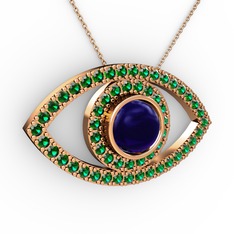 Lab safir ve yeşil kuvars 925 ayar rose altın kaplama gümüş kolye (40 cm rose altın rolo zincir)