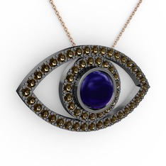 Palmira Göz Kolye - Lab safir ve dumanlı kuvars 925 ayar siyah rodyum kaplama gümüş kolye (40 cm gümüş rolo zincir) #1egjjsl