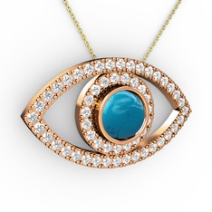Palmira Göz Kolye - Turkuaz ve swarovski 14 ayar rose altın kolye (40 cm altın rolo zincir) #1f8mjve
