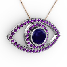 Palmira Göz Kolye - Lab safir ve ametist 925 ayar gümüş kolye (40 cm gümüş rolo zincir) #1g0hsri