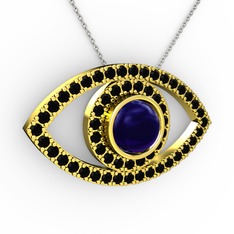 Palmira Göz Kolye - Lab safir ve siyah zirkon 18 ayar altın kolye (40 cm gümüş rolo zincir) #1g92oif