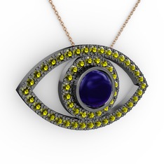 Palmira Göz Kolye - Lab safir ve peridot 925 ayar siyah rodyum kaplama gümüş kolye (40 cm gümüş rolo zincir) #1gnzxg3