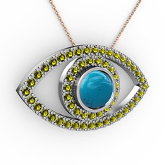Palmira Göz Kolye - Turkuaz ve peridot 8 ayar beyaz altın kolye (40 cm gümüş rolo zincir) #1gveiwd