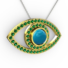 Palmira Göz Kolye - Turkuaz ve yeşil kuvars 8 ayar altın kolye (40 cm beyaz altın rolo zincir) #1gw3oqg