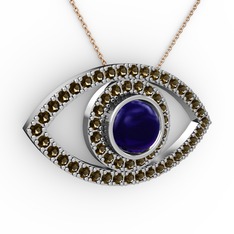 Palmira Göz Kolye - Lab safir ve dumanlı kuvars 925 ayar gümüş kolye (40 cm gümüş rolo zincir) #1hmifzu