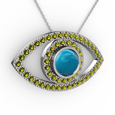 Palmira Göz Kolye - Turkuaz ve peridot 925 ayar gümüş kolye (40 cm beyaz altın rolo zincir) #1jj47wx