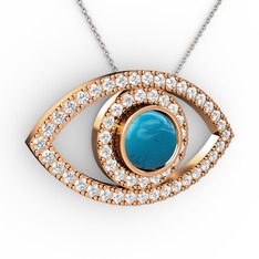 Turkuaz ve swarovski 14 ayar rose altın kolye (40 cm beyaz altın rolo zincir)