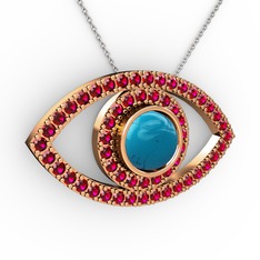 Palmira Göz Kolye - Turkuaz ve rodolit garnet 14 ayar rose altın kolye (40 cm beyaz altın rolo zincir) #1mbwab9