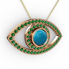 Palmira Göz Kolye - Turkuaz ve yeşil kuvars 8 ayar rose altın kolye (40 cm altın rolo zincir) #1ng0aug