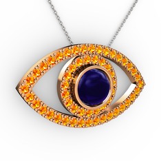 Palmira Göz Kolye - Lab safir ve sitrin 18 ayar rose altın kolye (40 cm beyaz altın rolo zincir) #1pvba45