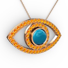 Palmira Göz Kolye - Turkuaz ve sitrin 18 ayar rose altın kolye (40 cm gümüş rolo zincir) #1q13uyg