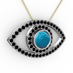 Palmira Göz Kolye - Turkuaz ve siyah zirkon 18 ayar beyaz altın kolye (40 cm gümüş rolo zincir) #1q5h63x