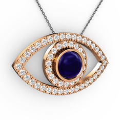 Lab safir ve pırlanta 925 ayar rose altın kaplama gümüş kolye (0.605 karat, 40 cm gümüş rolo zincir)