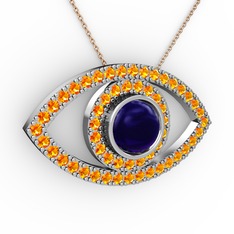 Palmira Göz Kolye - Lab safir ve sitrin 8 ayar beyaz altın kolye (40 cm rose altın rolo zincir) #1t3944j