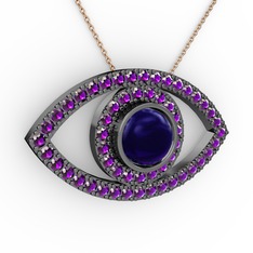 Palmira Göz Kolye - Lab safir ve ametist 925 ayar siyah rodyum kaplama gümüş kolye (40 cm rose altın rolo zincir) #1tce0w7