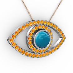 Palmira Göz Kolye - Turkuaz ve sitrin 925 ayar gümüş kolye (40 cm gümüş rolo zincir) #1ttn6zh
