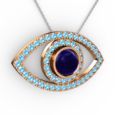 Palmira Göz Kolye - Lab safir ve akuamarin 14 ayar rose altın kolye (40 cm beyaz altın rolo zincir) #1u1h2as