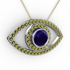 Palmira Göz Kolye - Lab safir ve peridot 14 ayar beyaz altın kolye (40 cm altın rolo zincir) #1veuq7t