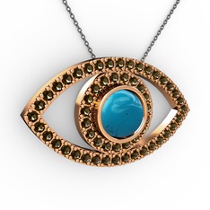 Palmira Göz Kolye - Turkuaz ve dumanlı kuvars 14 ayar rose altın kolye (40 cm gümüş rolo zincir) #1vh288o