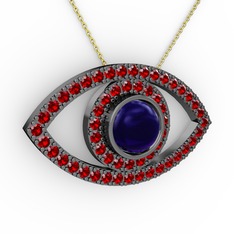 Palmira Göz Kolye - Lab safir ve garnet 925 ayar siyah rodyum kaplama gümüş kolye (40 cm altın rolo zincir) #1vjmew5