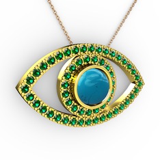 Palmira Göz Kolye - Turkuaz ve yeşil kuvars 8 ayar altın kolye (40 cm rose altın rolo zincir) #1vx0ajh