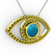 Palmira Göz Kolye - Turkuaz ve peridot 14 ayar altın kolye (40 cm beyaz altın rolo zincir) #1w0n22l