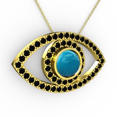 Palmira Göz Kolye - Turkuaz ve siyah zirkon 18 ayar altın kolye (40 cm altın rolo zincir) #1w3h7d7