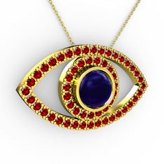 Lab safir ve garnet 14 ayar altın kolye (40 cm altın rolo zincir)