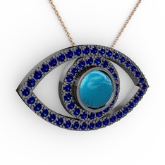Palmira Göz Kolye - Turkuaz ve lab safir 925 ayar siyah rodyum kaplama gümüş kolye (40 cm gümüş rolo zincir) #1wln0sc