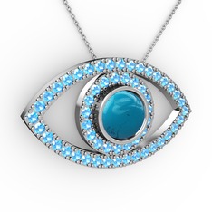 Palmira Göz Kolye - Turkuaz ve akuamarin 14 ayar beyaz altın kolye (40 cm beyaz altın rolo zincir) #1y7xpjx