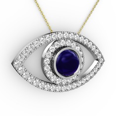 Palmira Göz Kolye - Lab safir ve swarovski 925 ayar gümüş kolye (40 cm altın rolo zincir) #1yevmq6